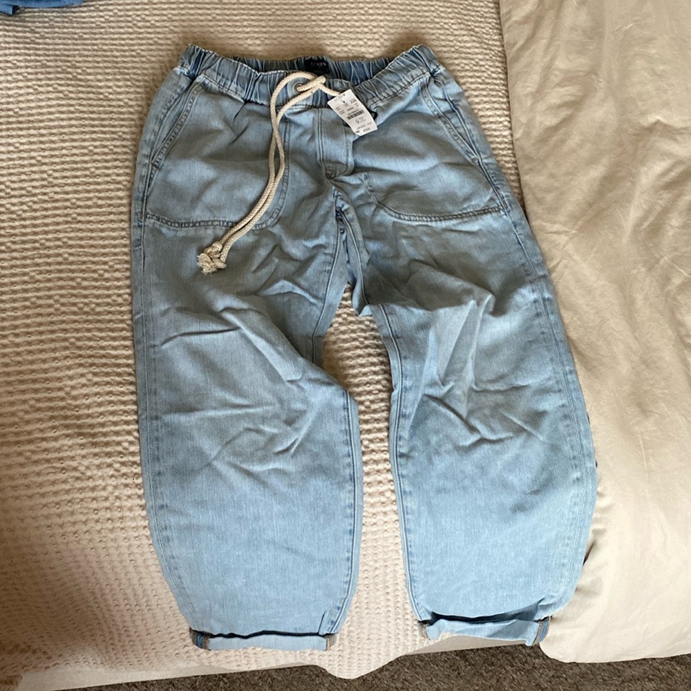 J Crew Factory denim jogger pant with drawstring tie